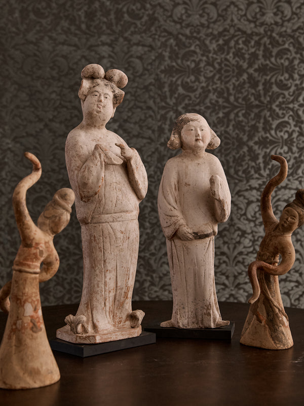 Pair of Polychromed Ceramic Court Ladies