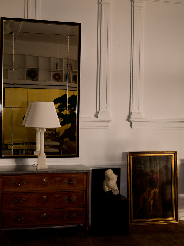 Black lacquer and gilt frame overmantel mirror