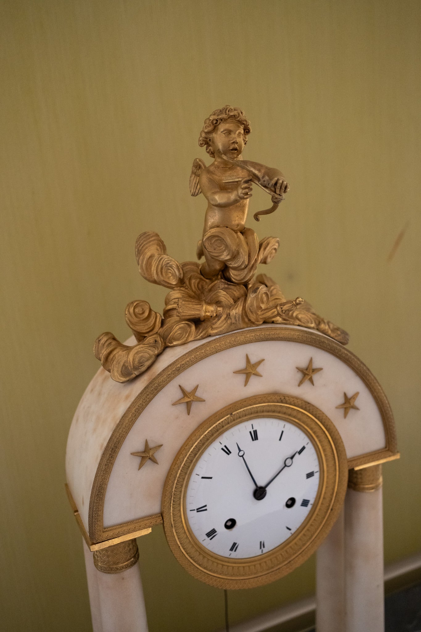 Empire White Marble Portico Clock